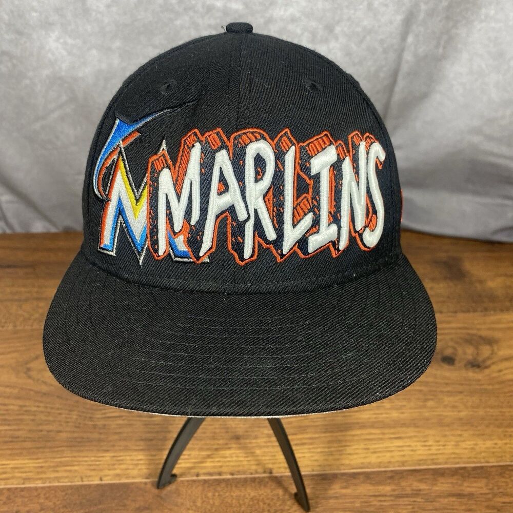 New Era Miami Marlins Hat Size 7 Fitted 59fifty 100% Wool Baseball Cap MLB 5950
